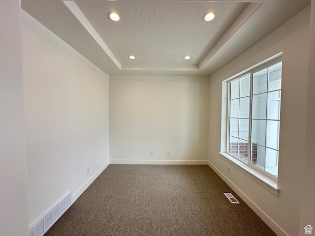 287 E 1150 N Unit 73, Salem, UT 84653 - unfurnished room featuring dark carpet, a tray ceiling, recessed lighting, and a textured ceiling