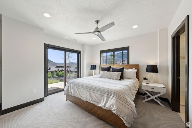 4186 Fairway Ln Unit G6, Park City, UT 84098 - bedroom with light colored carpet, ceiling fan, access to exterior, baseboards, and recessed lighting