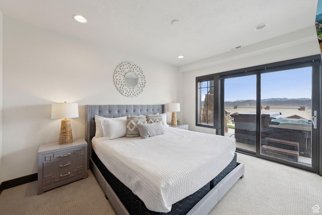 4186 Fairway Ln Unit G6, Park City, UT 84098 - bedroom with visible vents, access to outside, light colored carpet, and recessed lighting