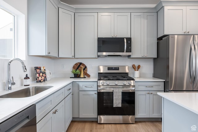 4479 S 500 E Unit 65, Millcreek, UT 84107 - kitchen with gray cabinets, light wood-style floors, appliances with stainless steel finishes, light countertops, and a sink