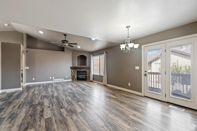 680 N 980 W, Tremonton, UT 84337 - unfurnished living room with a fireplace, wood finished floors, and visible vents