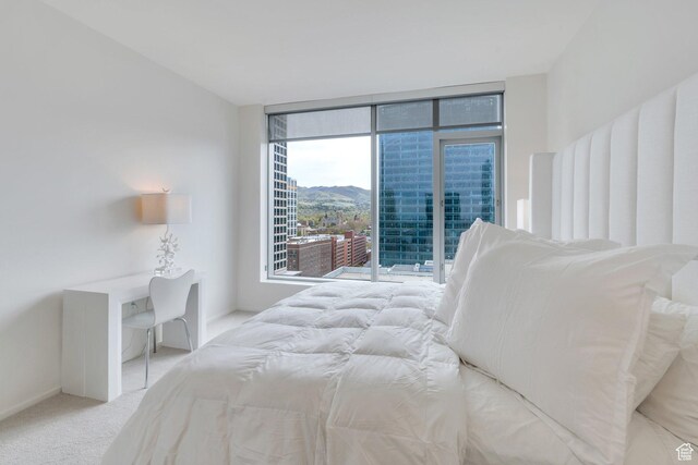 35 E 100 S Unit 1504, Salt Lake City, UT 84111 - bedroom with access to outside, expansive windows, and light carpet