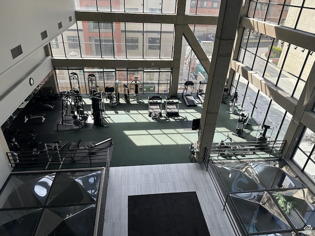 560 E S Temple St S Unit 302, Salt Lake City, UT 84102 - gym featuring a wall of windows, a towering ceiling, and visible vents