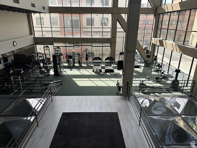 560 E S Temple St S Unit 302, Salt Lake City, UT 84102 - gym with a towering ceiling, a healthy amount of sunlight, and visible vents