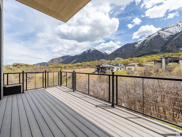 897 S Summit Creek Dr, Woodland Hills, UT 84653 - wooden terrace featuring a mountain view