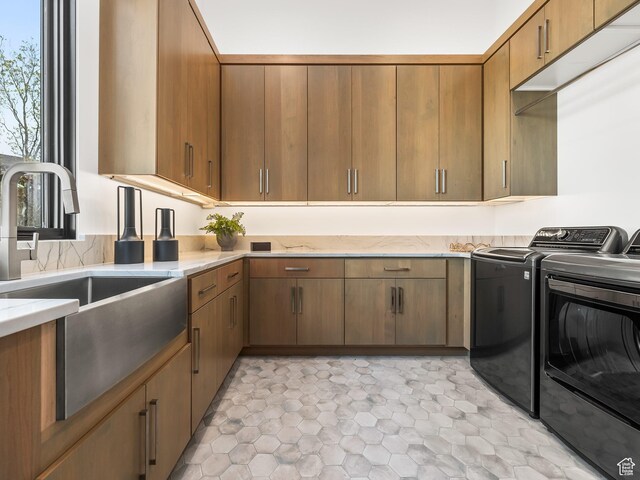 897 S Summit Creek Dr, Woodland Hills, UT 84653 - washroom with cabinet space, separate washer and dryer, and a sink