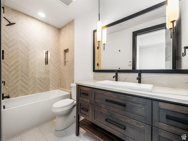 897 S Summit Creek Dr, Woodland Hills, UT 84653 - full bath with vanity, toilet, visible vents, tile patterned flooring, and  shower combination