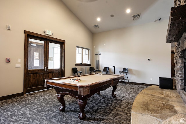 13386 N Alexis Dr, Kamas, UT 84036 - playroom with high vaulted ceiling, billiards table, and carpet