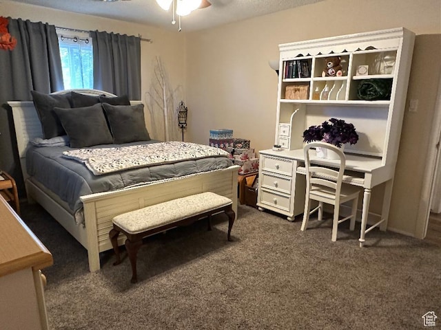 bedroom with dark carpet