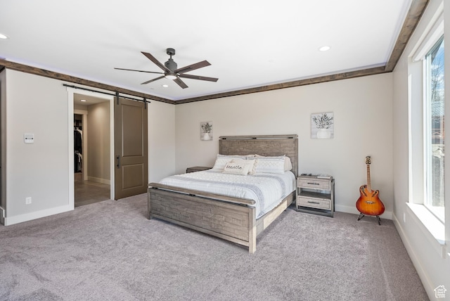 9313 E Deer Creek Dr S Unit 965, Heber City, UT 84032 - carpeted bedroom with a barn door, recessed lighting, and multiple windows