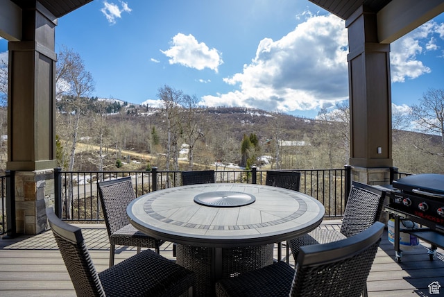 9313 E Deer Creek Dr S Unit 965, Heber City, UT 84032 - wooden terrace featuring area for grilling, a mountain view, and outdoor dining area