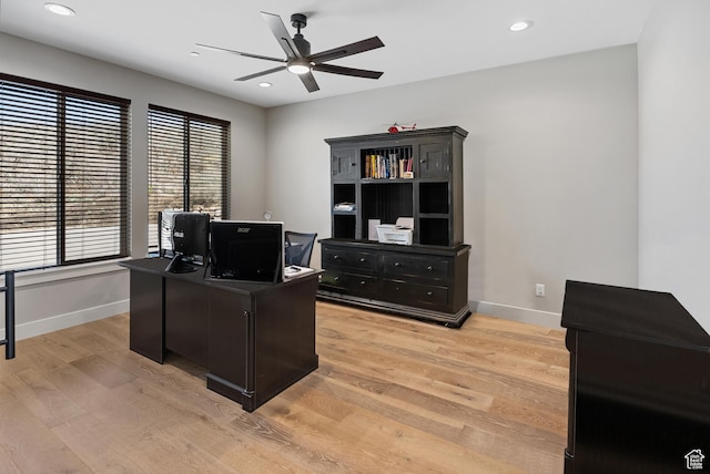 9313 E Deer Creek Dr S Unit 965, Heber City, UT 84032 - home office with light wood finished floors, recessed lighting, ceiling fan, and baseboards
