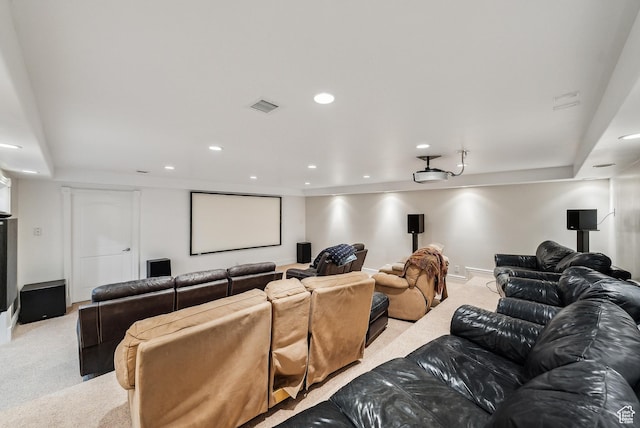189 E Weber Canyon Rd, Oakley, UT 84055 - home theater room with visible vents, recessed lighting, baseboards, and light colored carpet
