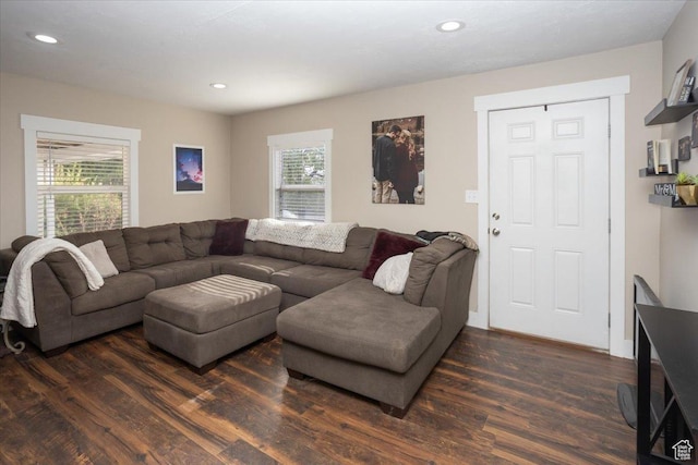 3048 S Harrison Blvd, Ogden, UT 84403 - living area with dark wood-style floors, recessed lighting, and plenty of natural light