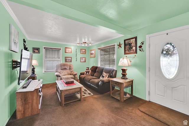162 Mond St, Ogden, UT 84404 - living area featuring dark carpet, crown molding, and baseboards