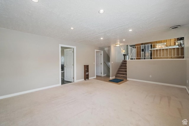 2009 W 7455 S, West Jordan, UT 84084 - interior space with recessed lighting, stairs, baseboards, a textured ceiling, and carpet floors