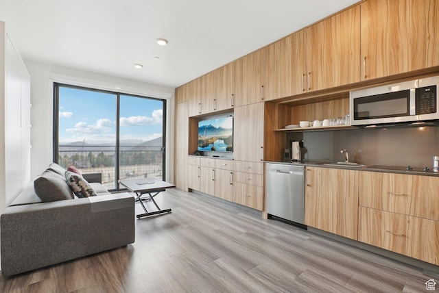 2670 Canyons Resort Dr Unit 127, Park City, UT 84098 - kitchen featuring light brown cabinetry, stainless steel appliances, modern cabinets, and a sink