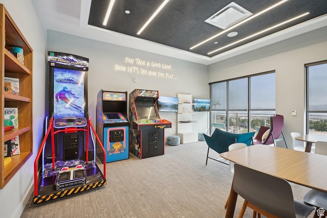 2670 Canyons Resort Dr Unit 127, Park City, UT 84098 - recreation room with visible vents, carpet, and a tray ceiling