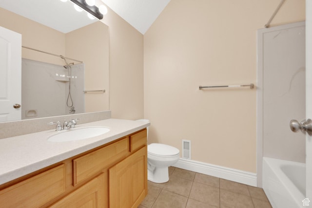 6872 S Triumph Ln, West Jordan, UT 84088 - bathroom featuring vanity, tile patterned flooring, toilet,  shower combination, and baseboards