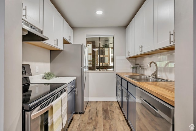 2270 E 4500 S Unit 2A, Holladay, UT 84117 - kitchen featuring appliances with stainless steel finishes, under cabinet range hood, a sink, light wood-type flooring, and tasteful backsplash