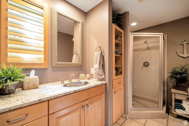 3200 E 3900 S, Salt Lake City, UT 84124 - bathroom with a shower stall, tile patterned flooring, and vanity