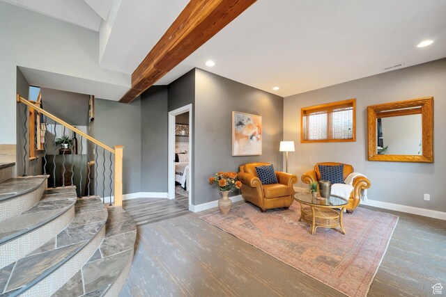 3200 E 3900 S, Salt Lake City, UT 84124 - living area featuring stairway, visible vents, baseboards, recessed lighting, and wood finished floors