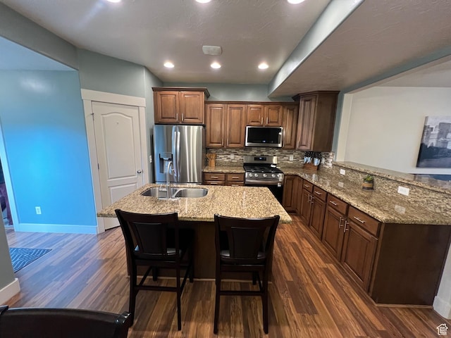 kitchen with dark wood-type flooring, a sink, and appliances with stainless steel finishes