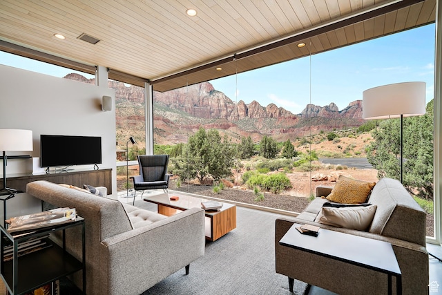 112 Canyon Cv, Springdale, UT 84767 - exterior space featuring a mountain view, expansive windows, and wood ceiling