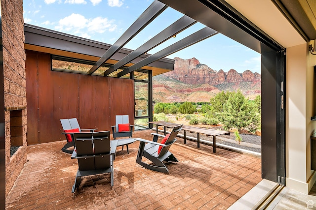 112 Canyon Cv, Springdale, UT 84767 - view of patio / terrace with a pergola and a mountain view