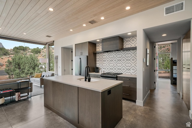 112 Canyon Cv, Springdale, UT 84767 - kitchen with recessed lighting, wooden ceiling, stainless steel appliances, decorative backsplash, and visible vents