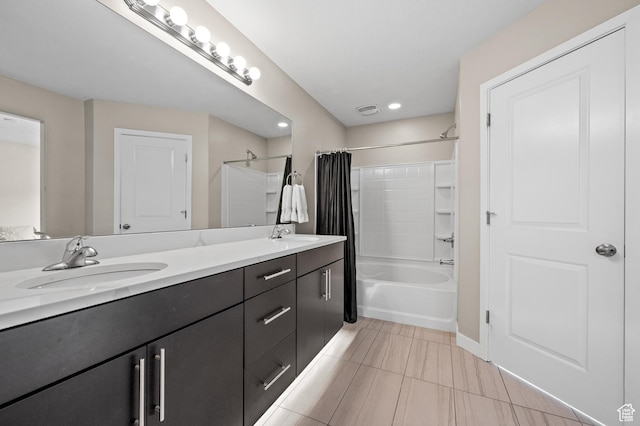 15084 S Wild Horse Way, Bluffdale, UT 84065 - full bath featuring tile patterned flooring, shower / bath combination with curtain, a sink, and double vanity