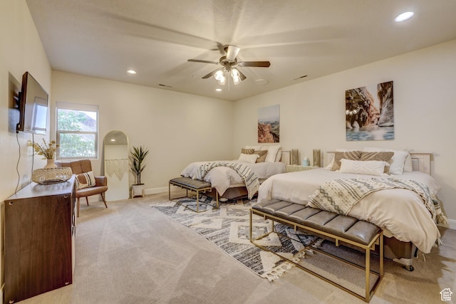 595 W 2050 S, Hurricane, UT 84737 - bedroom with recessed lighting, a ceiling fan, visible vents, light carpet, and baseboards