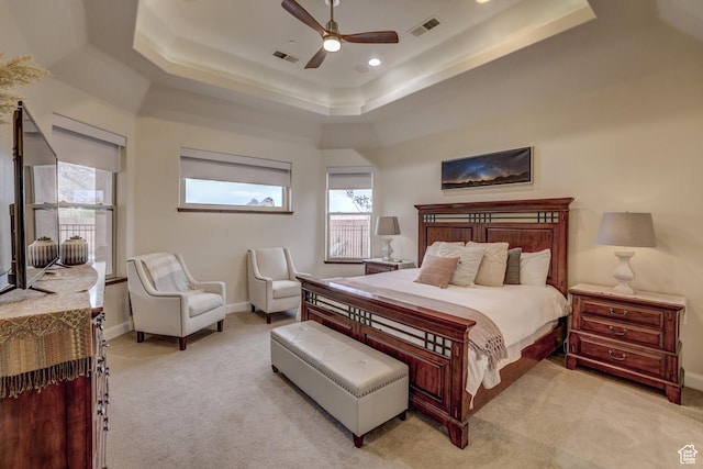 595 W 2050 S, Hurricane, UT 84737 - bedroom with a raised ceiling, visible vents, light colored carpet, and multiple windows