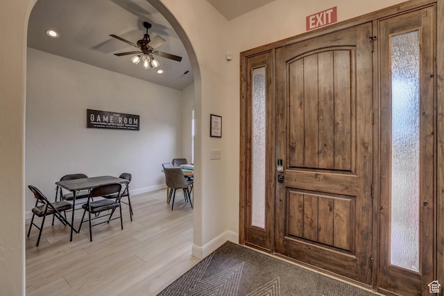 595 W 2050 S, Hurricane, UT 84737 - entrance foyer with recessed lighting, arched walkways, light wood-style floors, baseboards, and a ceiling fan