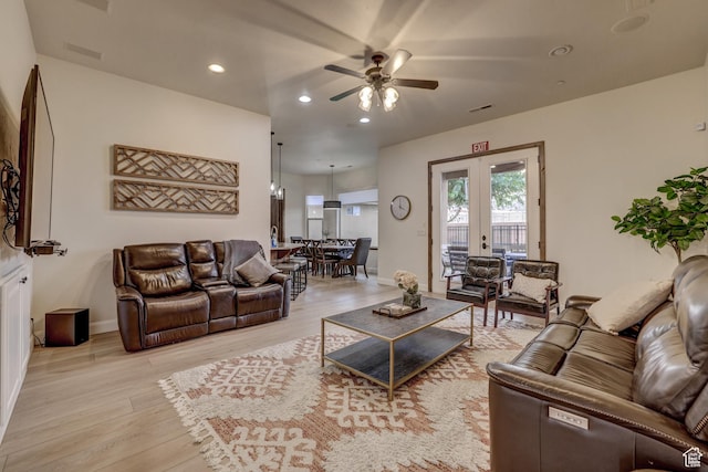 595 W 2050 S, Hurricane, UT 84737 - living area with recessed lighting, ceiling fan, light wood-style floors, and french doors
