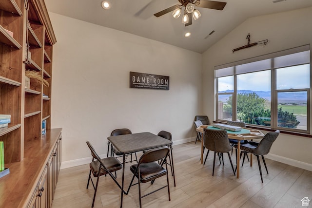 595 W 2050 S, Hurricane, UT 84737 - dining space with a ceiling fan, light wood-style floors, lofted ceiling, and baseboards