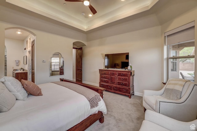 595 W 2050 S, Hurricane, UT 84737 - bedroom with recessed lighting, arched walkways, carpet floors, baseboards, and a ceiling fan