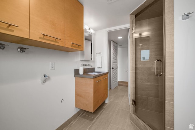 813 N Northview Dr E, Salt Lake City, UT 84103 - full bath featuring vanity, tile patterned flooring, a stall shower, and baseboards