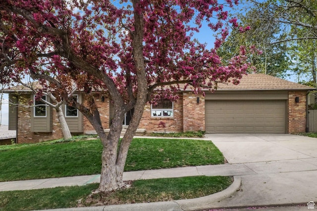 813 N Northview Dr E, Salt Lake City, UT 84103 - view of property hidden behind natural elements with a garage, brick siding, driveway, and a front yard