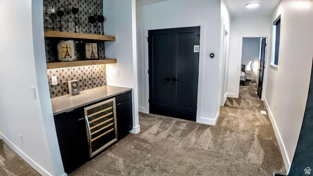 13327 S Bullitt Ln, Draper, UT 84020 - bar featuring wine cooler, backsplash, carpet, and baseboards