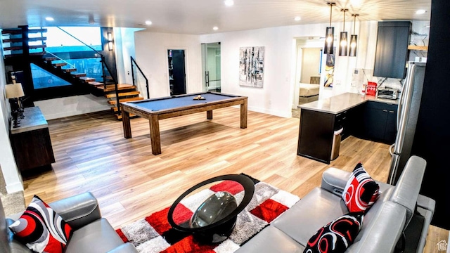 13327 S Bullitt Ln, Draper, UT 84020 - recreation room featuring billiards, recessed lighting, light wood-style flooring, and baseboards
