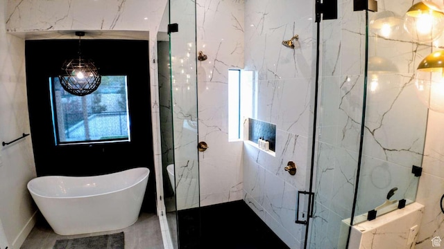 13327 S Bullitt Ln, Draper, UT 84020 - full bathroom with a marble finish shower and a freestanding tub