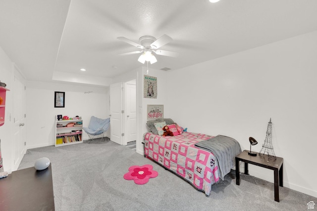 1131 S Red Cliff Dr, Santaquin, UT 84655 - carpeted bedroom with a ceiling fan, baseboards, visible vents, and recessed lighting