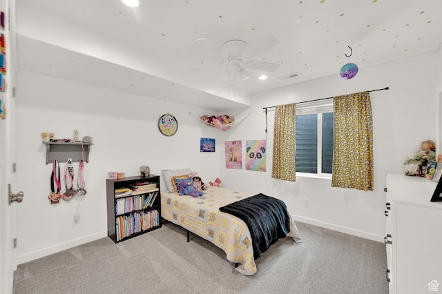 1131 S Red Cliff Dr, Santaquin, UT 84655 - carpeted bedroom with baseboards, recessed lighting, ceiling fan, and visible vents