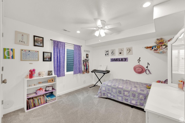 1131 S Red Cliff Dr, Santaquin, UT 84655 - bedroom with visible vents, baseboards, ceiling fan, recessed lighting, and carpet