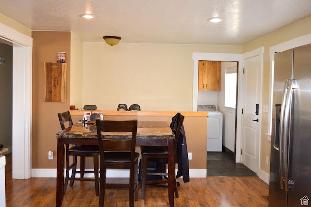 5859 E Ashley Creek Rd S, Vernal, UT 84078 - dining room with washer / clothes dryer, dark wood finished floors, recessed lighting, a textured ceiling, and baseboards