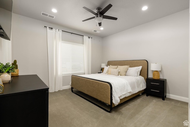 1427 N Rustico Dr, Washington, UT 84780 - bedroom featuring baseboards, light colored carpet, recessed lighting, and a ceiling fan