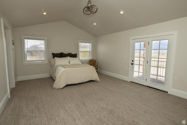 815 S Annabella Rd, Richfield, UT 84701 - bedroom featuring baseboards, access to exterior, carpet floors, and lofted ceiling