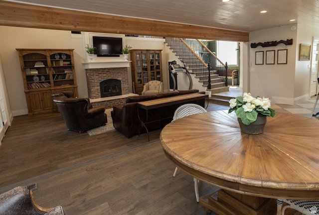 815 S Annabella Rd, Richfield, UT 84701 - dining room featuring baseboards, recessed lighting, stairs, and a fireplace