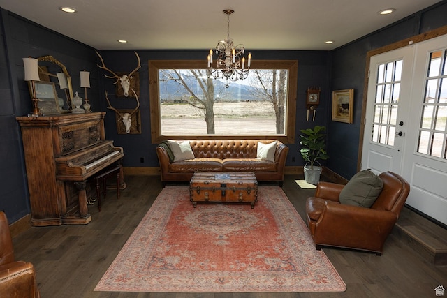 815 S Annabella Rd, Richfield, UT 84701 - living area with french doors, baseboards, an inviting chandelier, recessed lighting, and wood finished floors